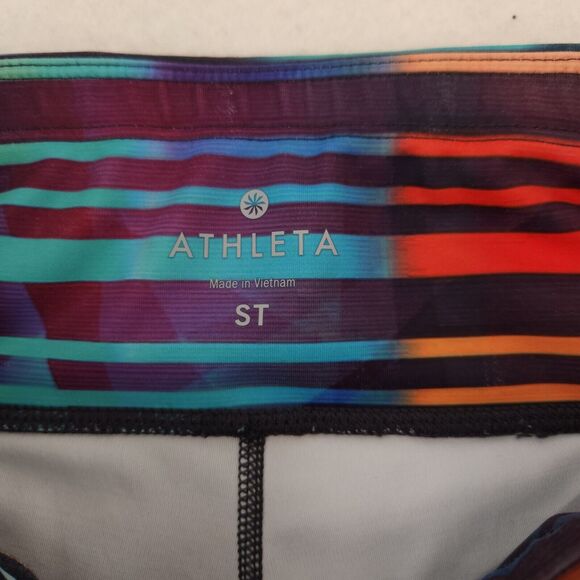 Athleta Womens Multicolor Striped Capri Leggings Size Small Tall Crop Zip Pocket - Picture 9 of 9
